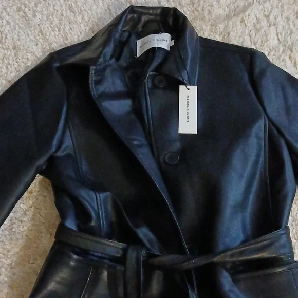 Rebecca Minkoff Sb Vegan Leather Coat W/belt - Picture 2 of 9